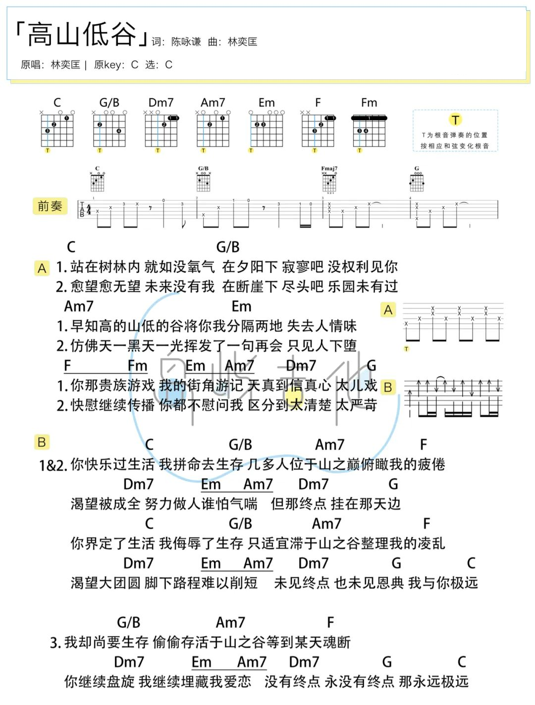 高山低谷吉他谱_林奕匡_C调指法弹唱谱_图片谱