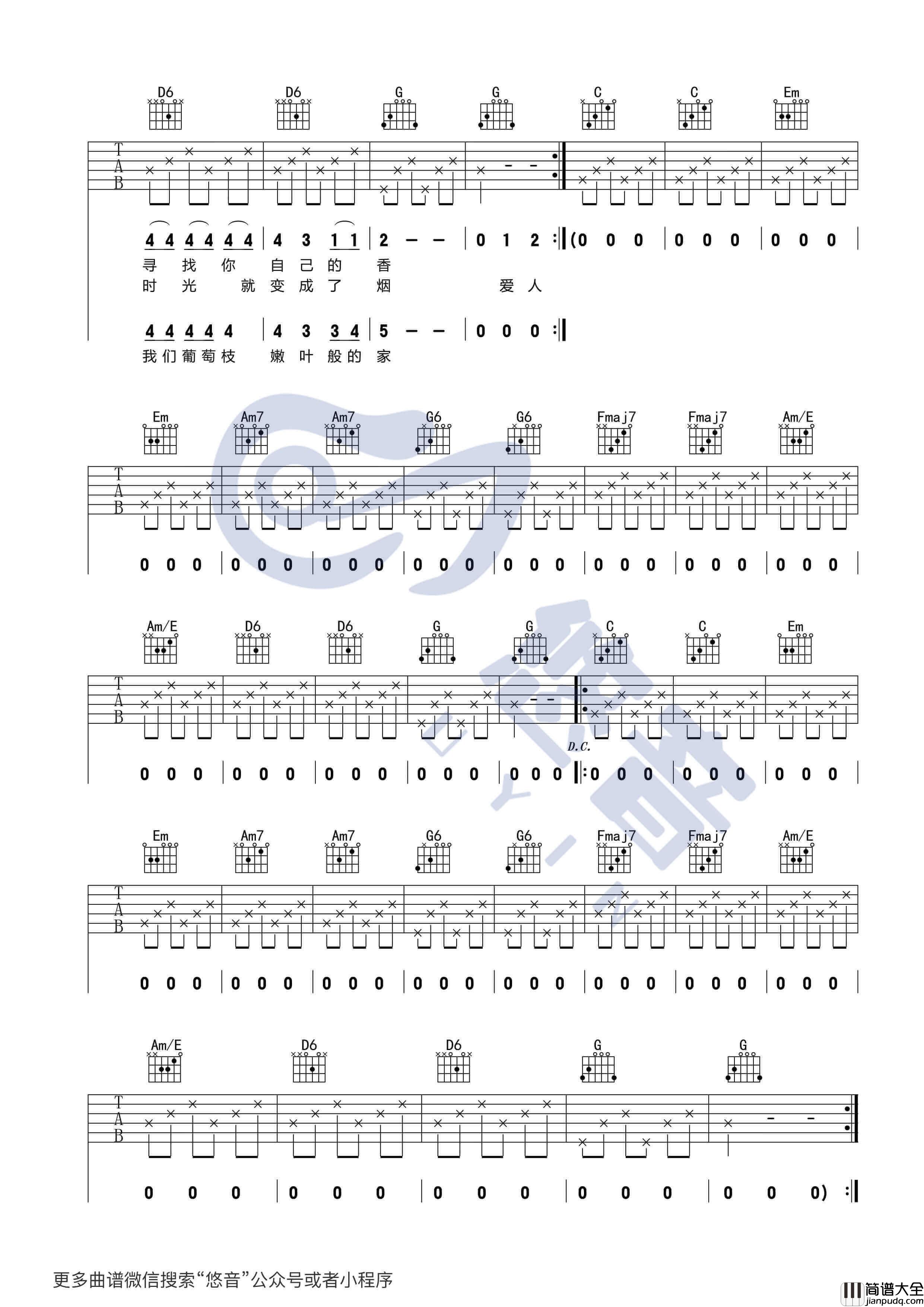 米店吉他谱_C调附视频_悠音吉他课堂编配_张玮玮
