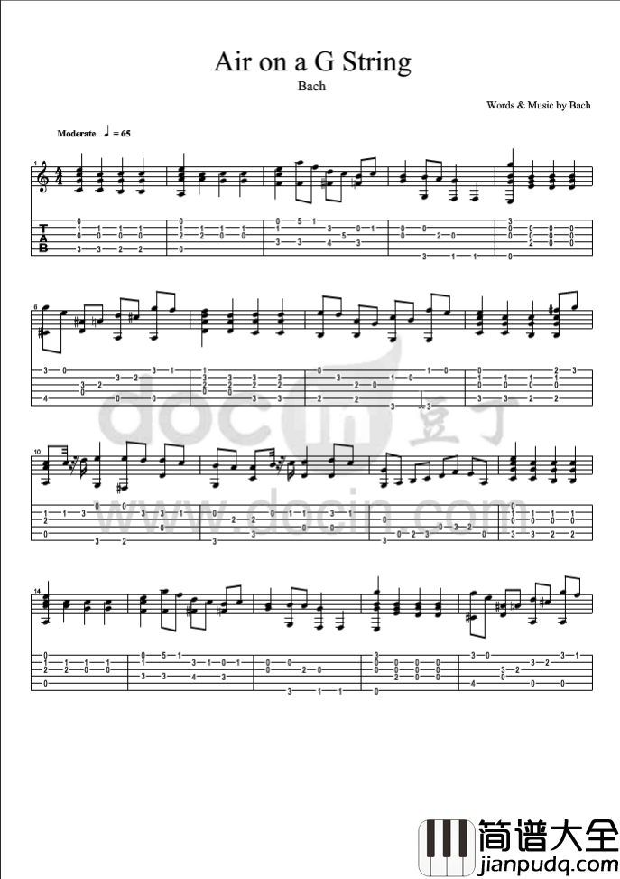Air_On_A_G_String吉他指弹谱_六线谱_豆丁网编配_Bach