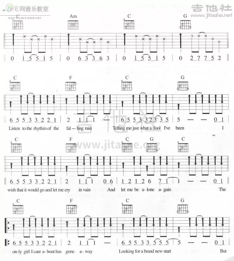 雨的旋律吉他谱_A调扫弦版_吉他社编配_The_Cascades