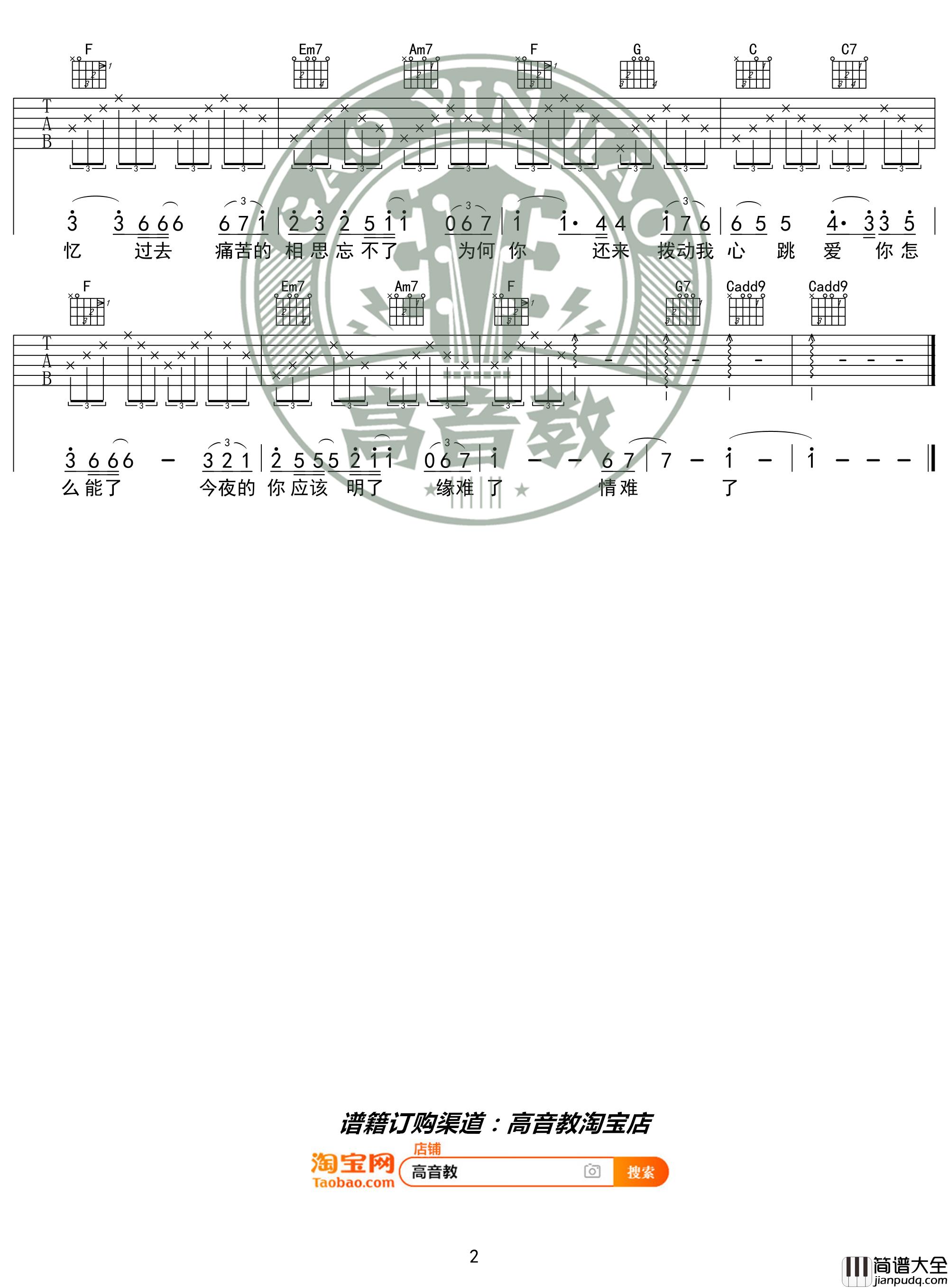 新不了情吉他谱_C调入门版_猴哥吉他教学_高音教编配