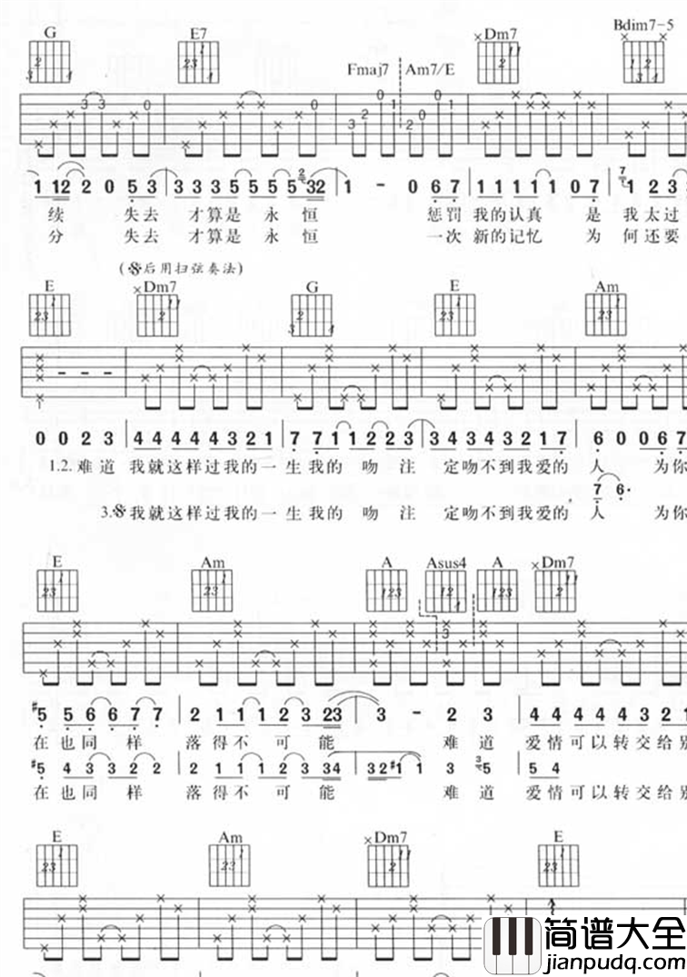 _从开始到现在_吉他谱_张信哲_C调原版弹唱谱_高清六线谱