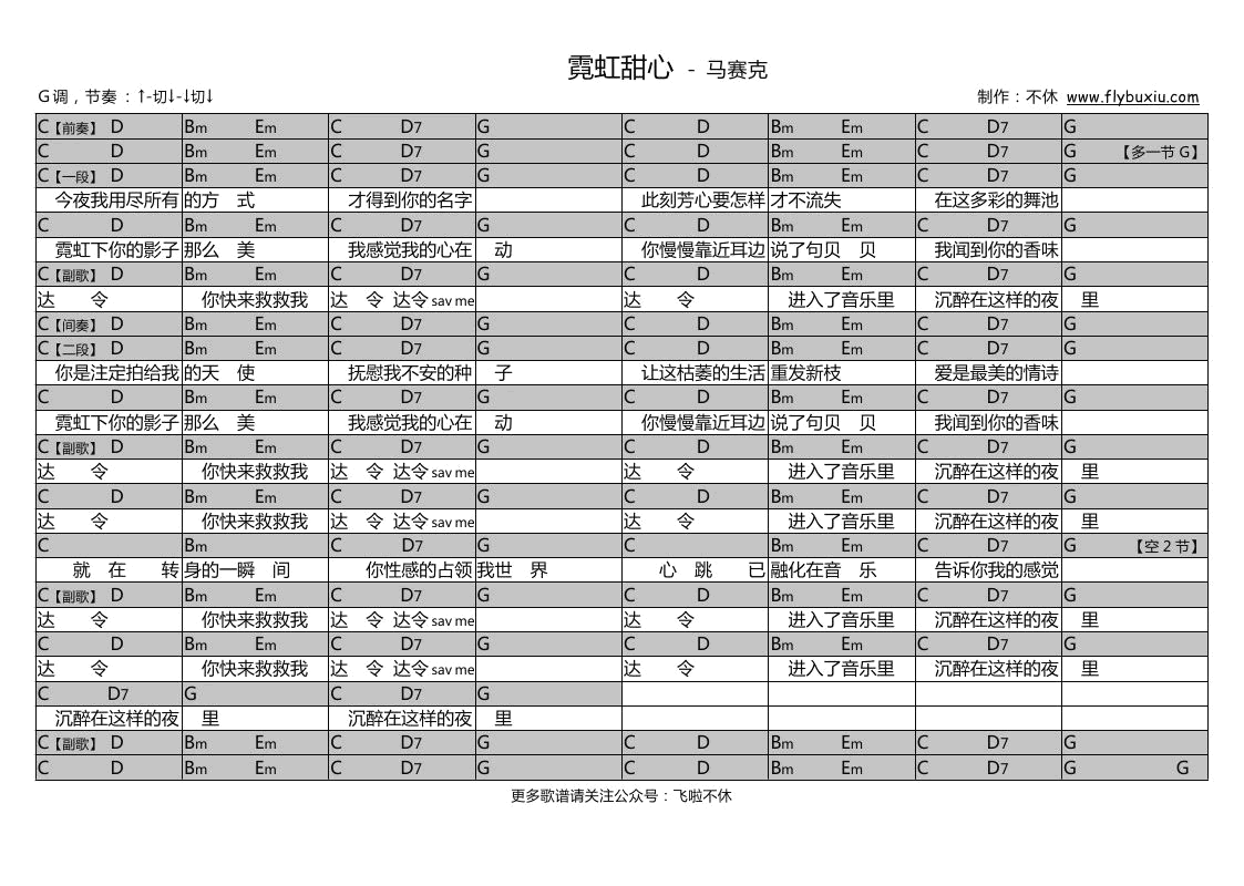 马赛克_霓虹甜心_吉他谱
