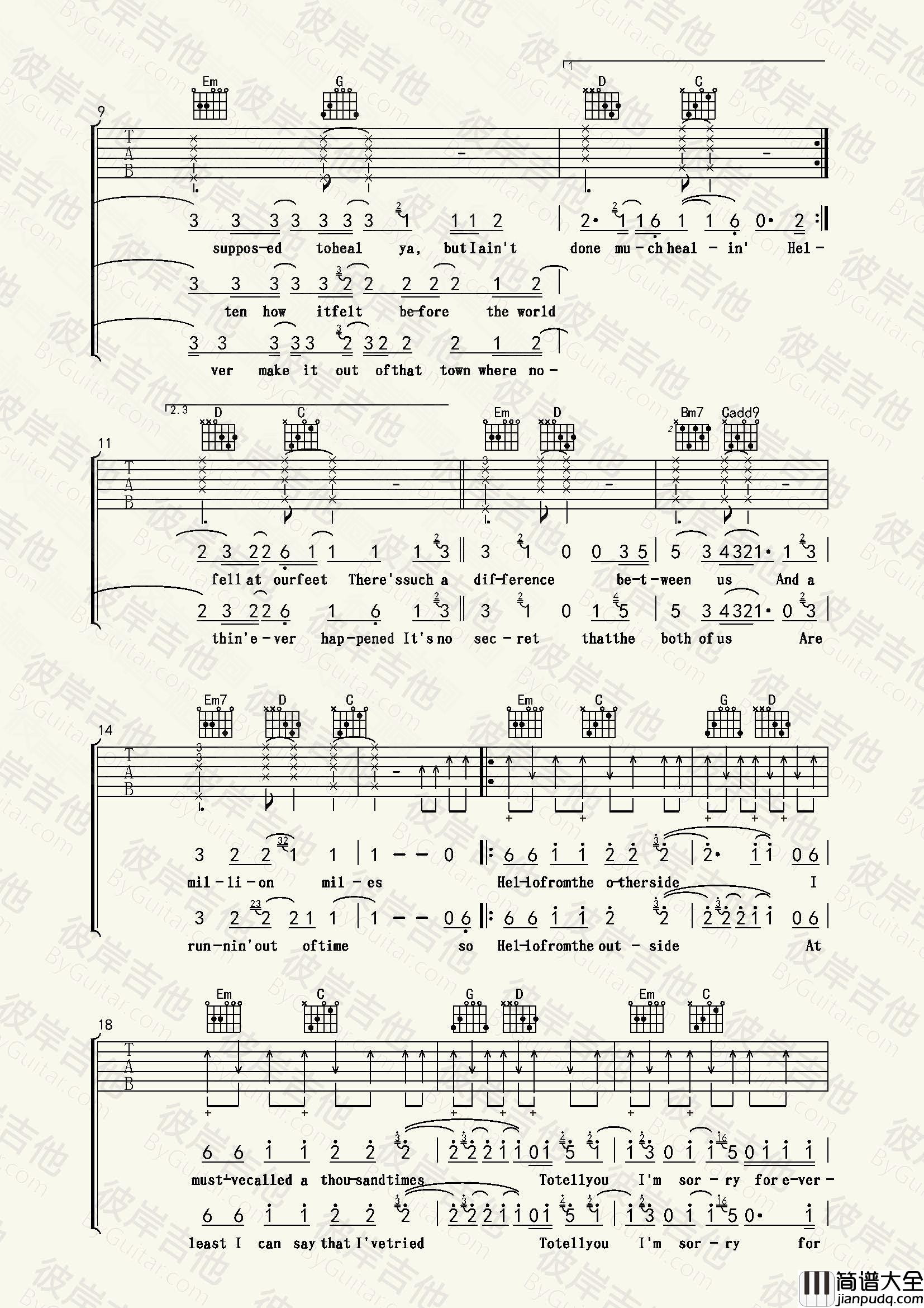 Adele_Hello_吉他谱_Guitar_Music_Score