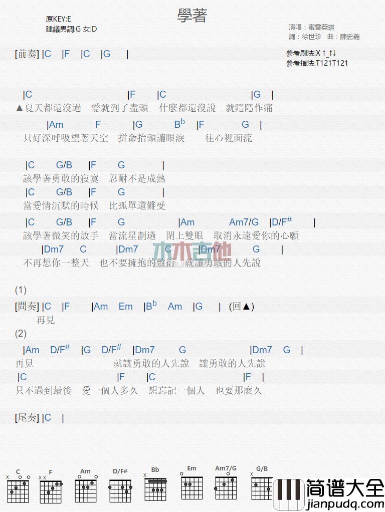 蜜雪薇琪_学着_吉他谱_Guitar_Music_Score