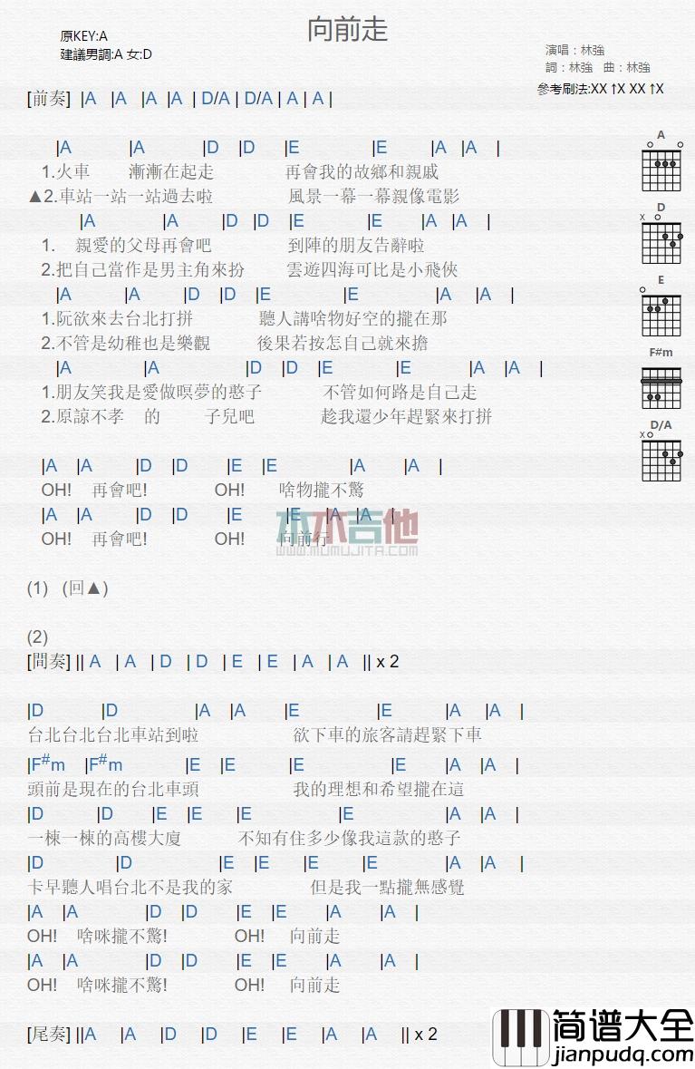 林强_向前走_吉他谱_Guitar_Music_Score