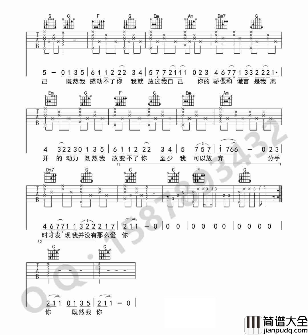 放过自己_庄心妍_图片谱标准版_吉他谱_庄心妍_吉他图片谱_高清