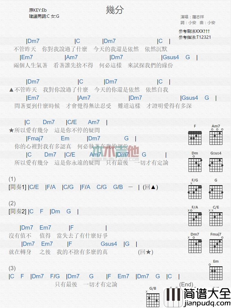 罗志祥_几分_吉他谱_Guitar_Music_Score