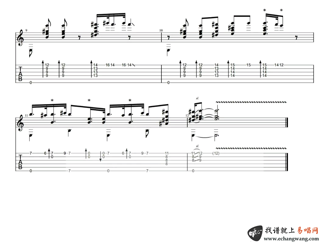 海绵宝宝片尾曲指弹谱吉他谱_动漫歌曲_吉他图片谱_高清