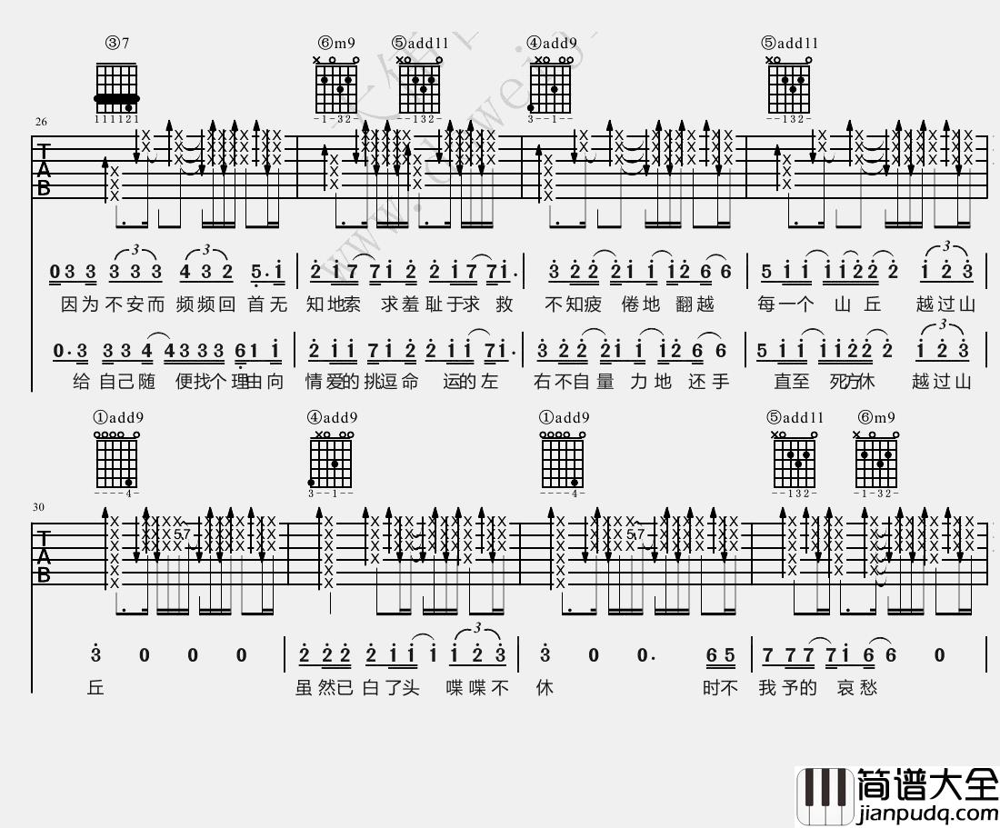 李宗盛_山丘_吉他谱(降E调)_Guitar_Music_Score