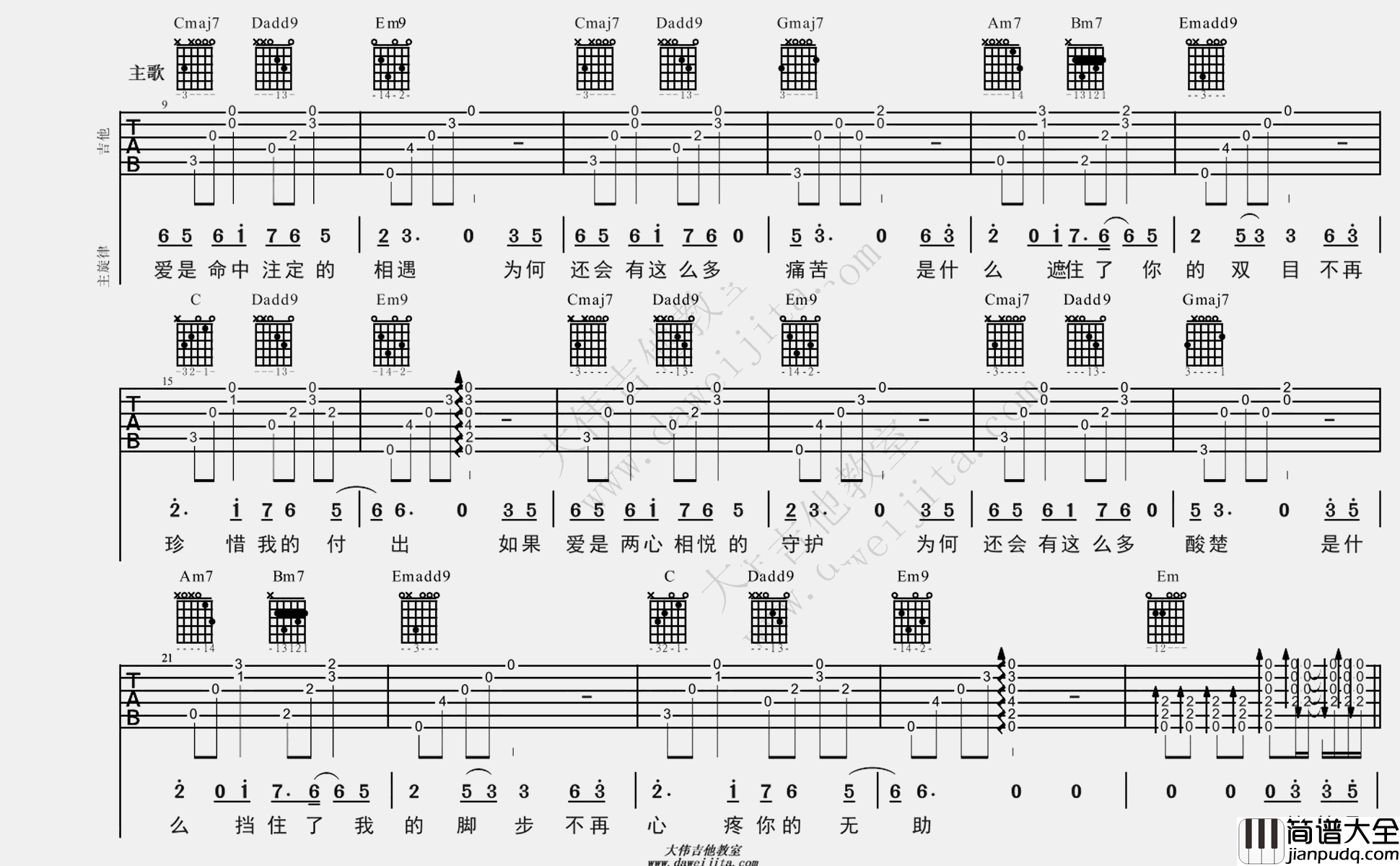 李琦_金玉良缘_吉他谱(降A调)_Guitar_Music_Score