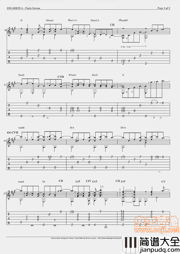指弹作品_zigadezua_|吉他谱|图片谱|高清|世界名曲
