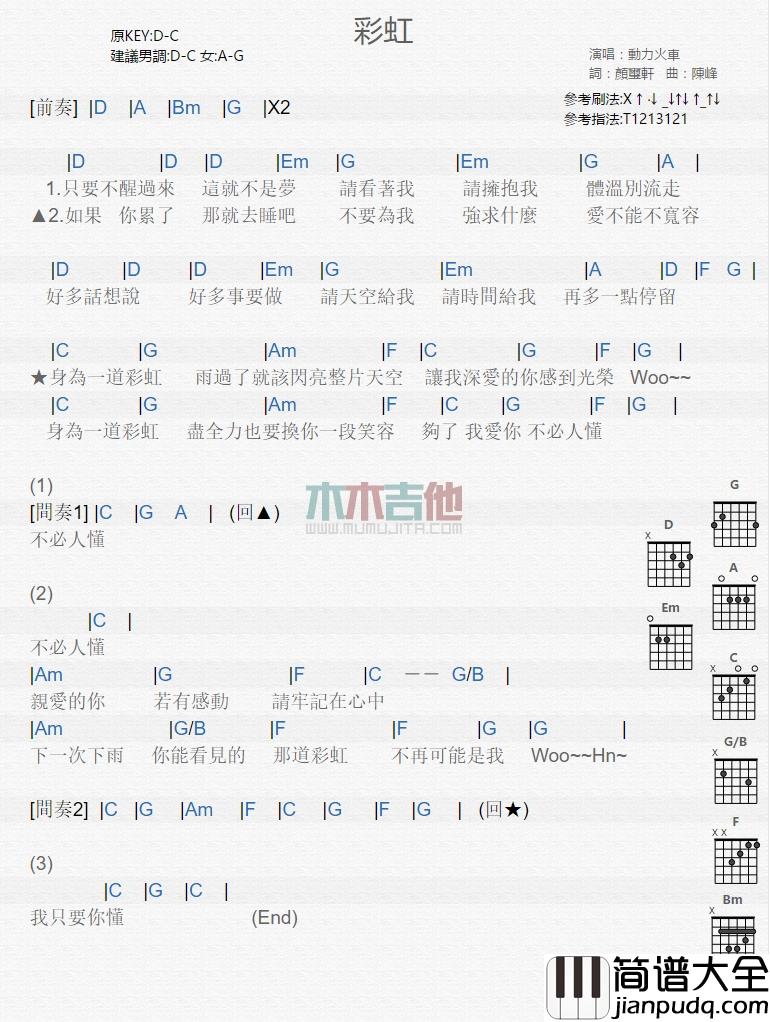 动力火车_彩虹_吉他谱_Guitar_Music_Score