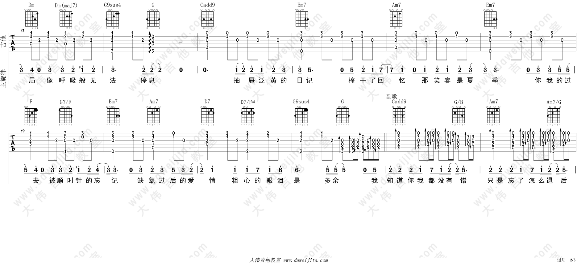 周杰伦_退后_吉他谱(C调)_Guitar_Music_Score