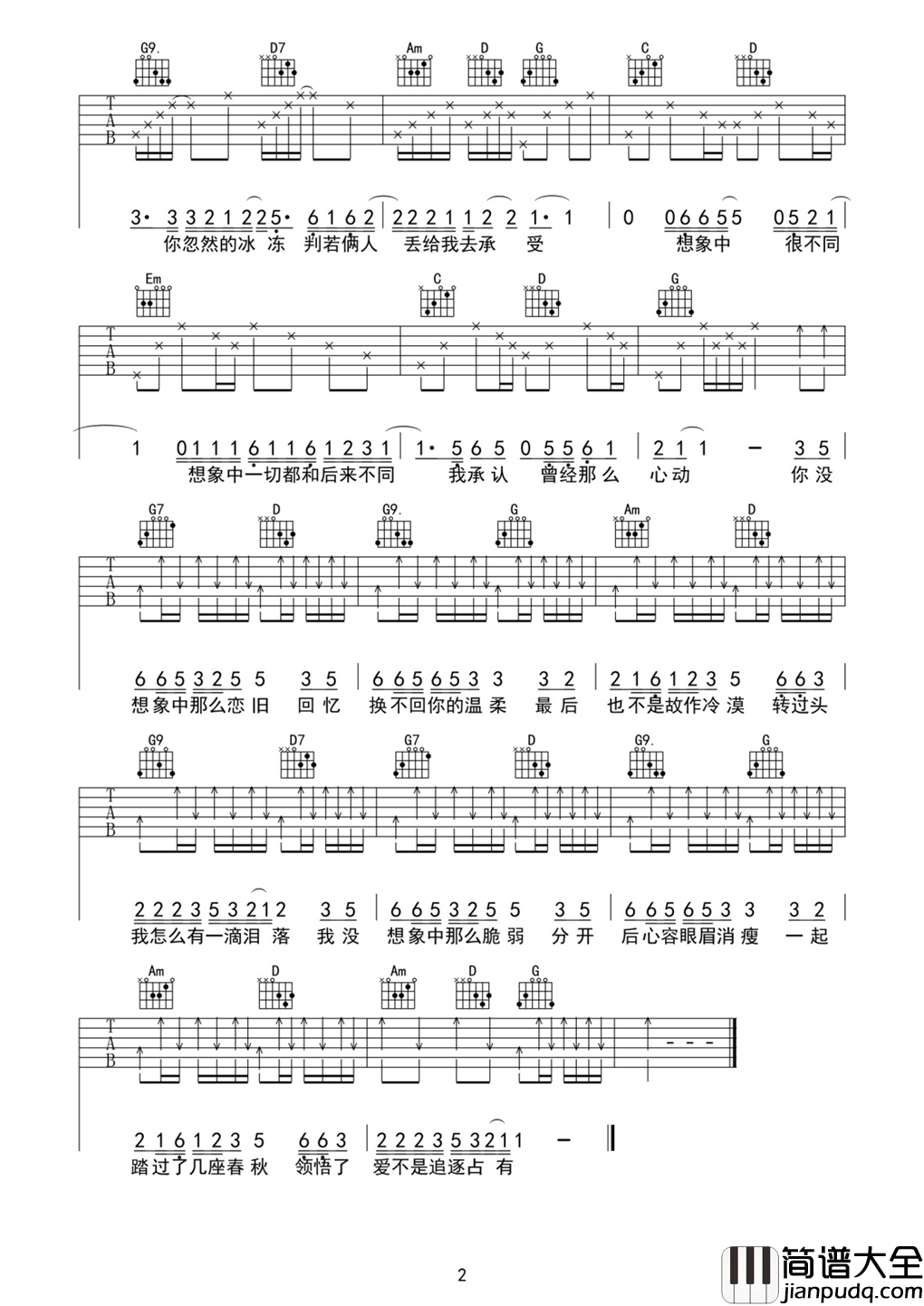 许嵩_想象之中_吉他谱_Guitar_Music_Score