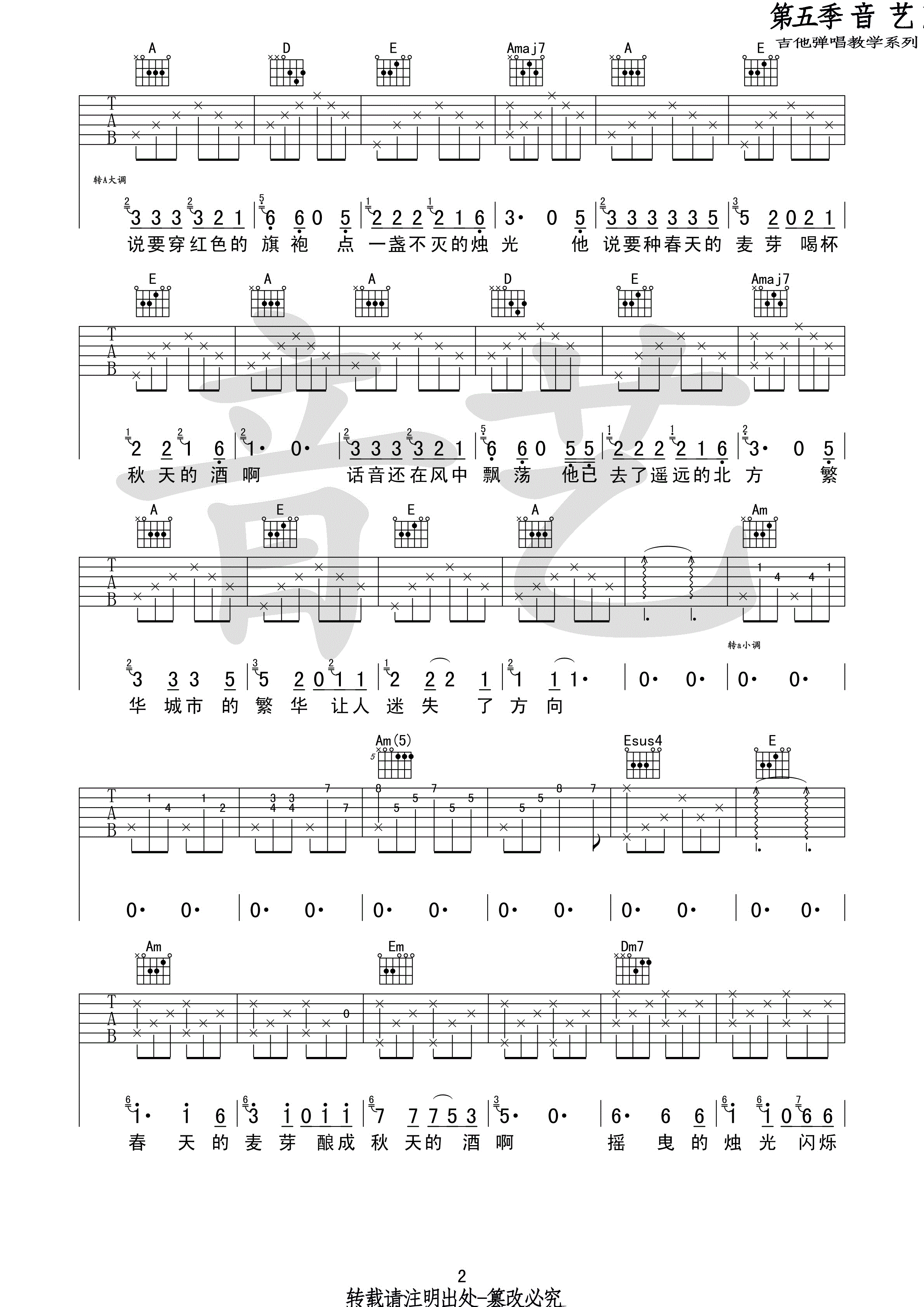 房东的猫_秋酿_吉他谱_Guitar_Music_Score