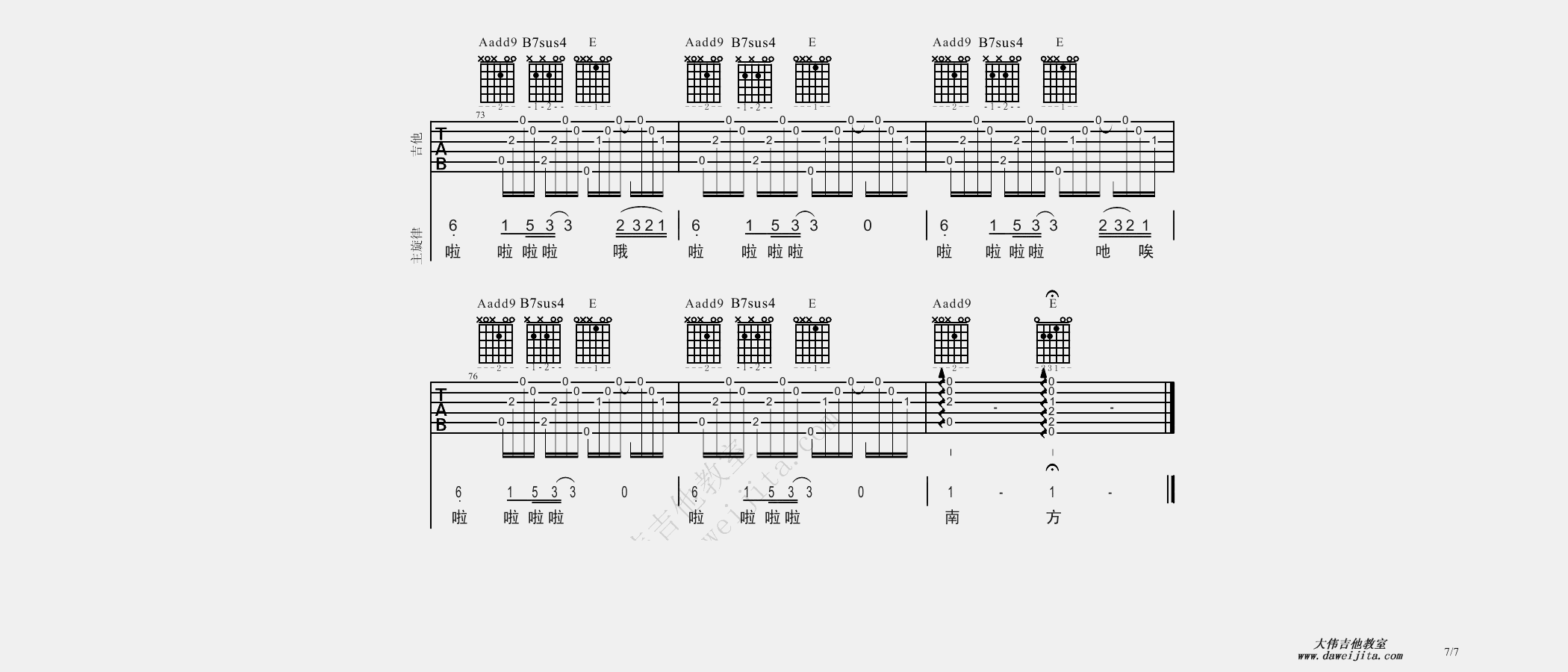 赵雷_南方姑娘_吉他谱(F调)_Guitar_Music_Score