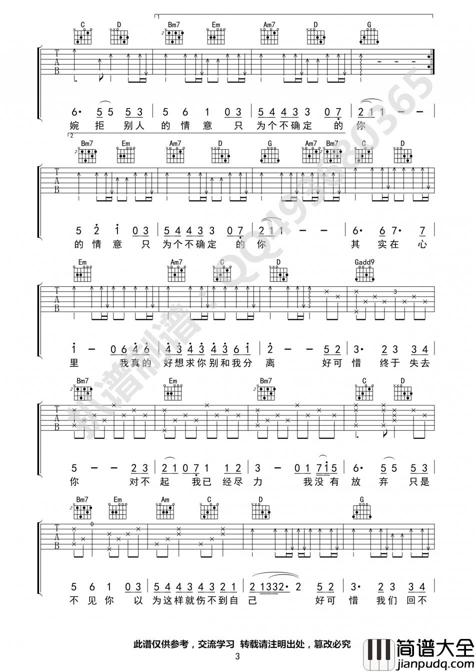 庄心妍_好可惜_吉他谱_Guitar_Music_Score