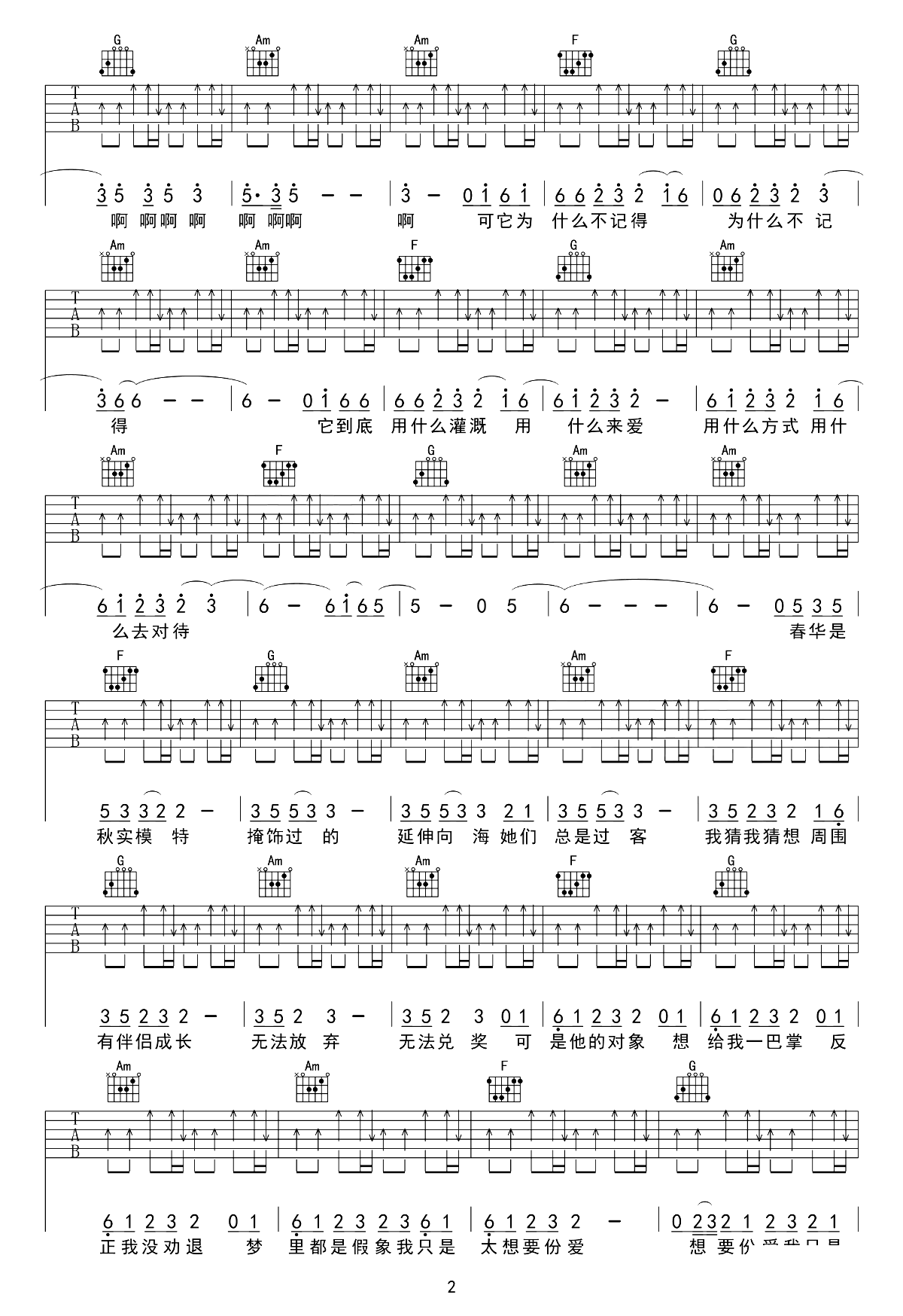 精卫吉他谱_30年前50年后_G调弹唱六线谱