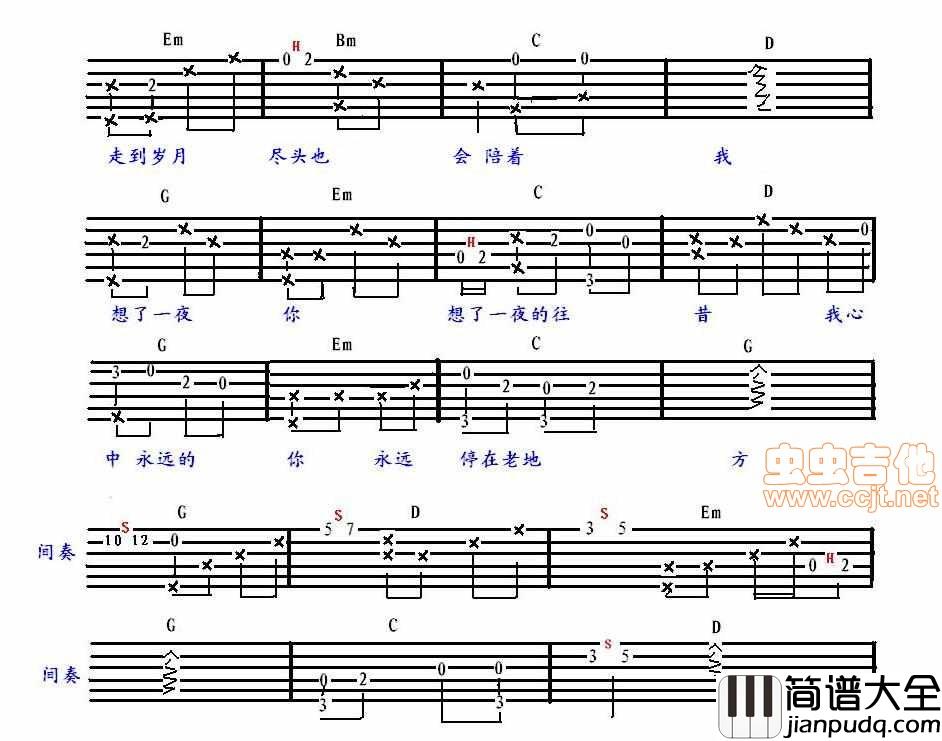 老地方（小叶子指弹版）|吉他谱|图片谱|高清|任贤齐