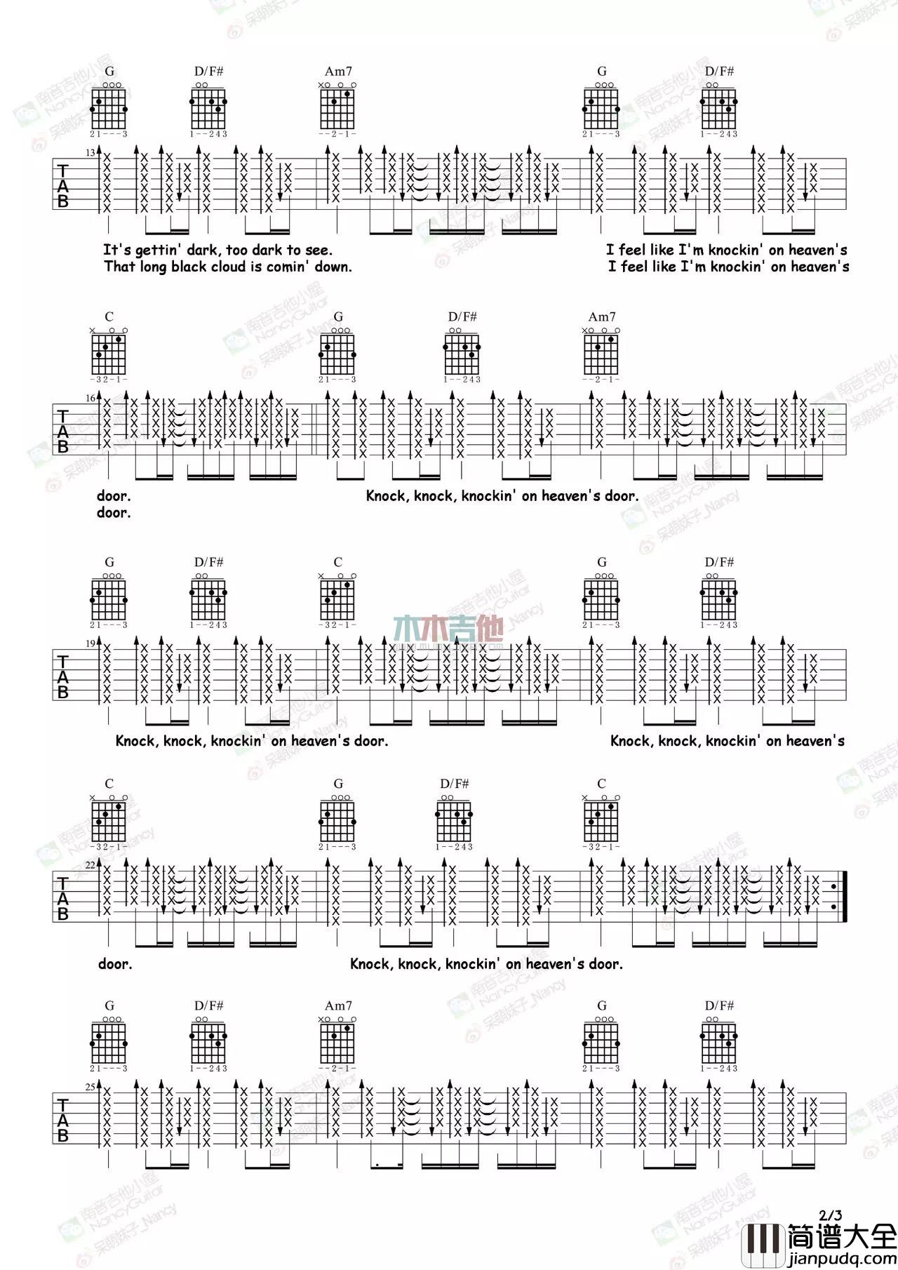 Bob,Dylan_Knockin_on_Heavens_Door_吉他谱_Guitar_Music_Score