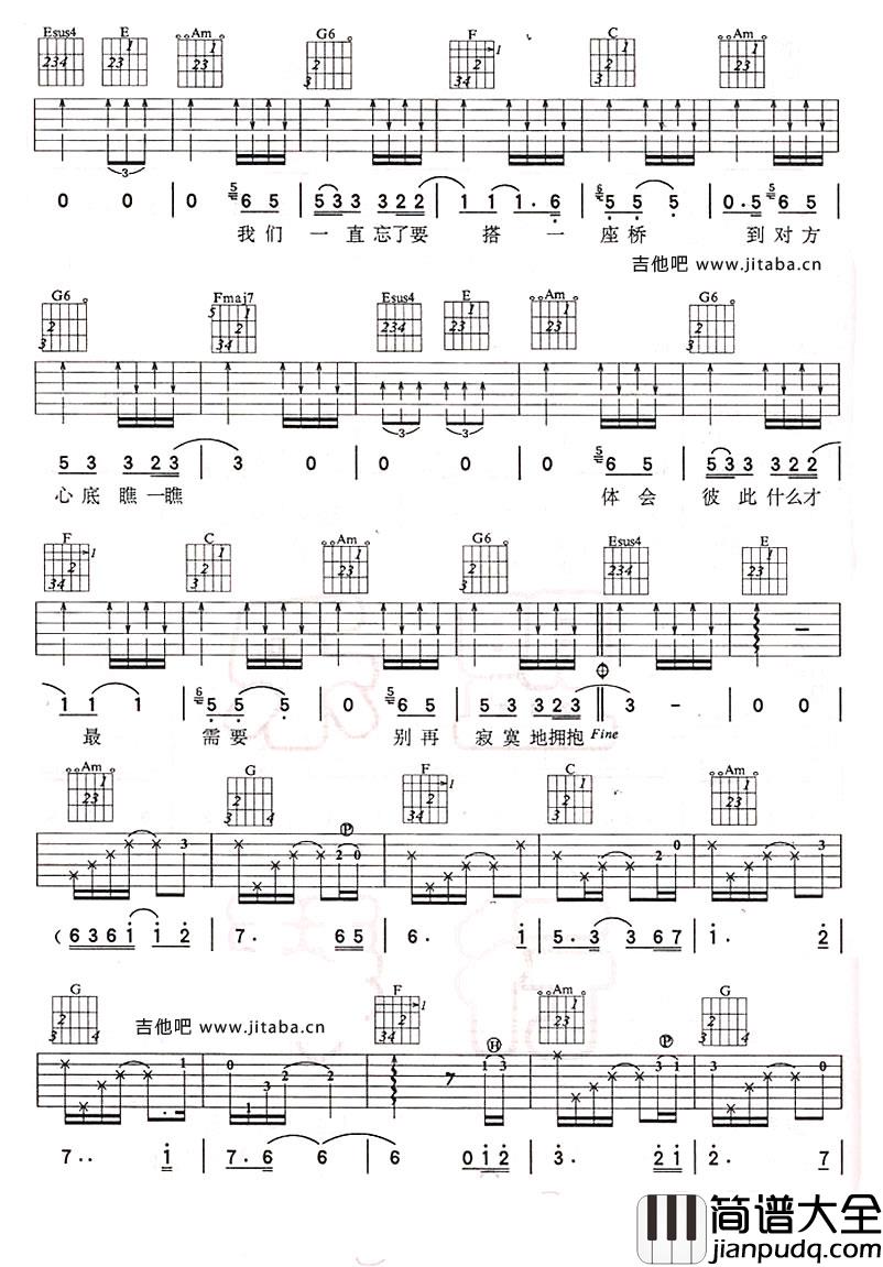 电台情歌吉他谱C调_莫文蔚_图片谱完整版