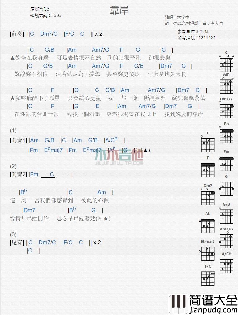 林宇中_靠岸_吉他谱_Guitar_Music_Score