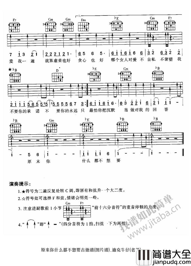 原来你什么都不想要吉他谱_张惠妹