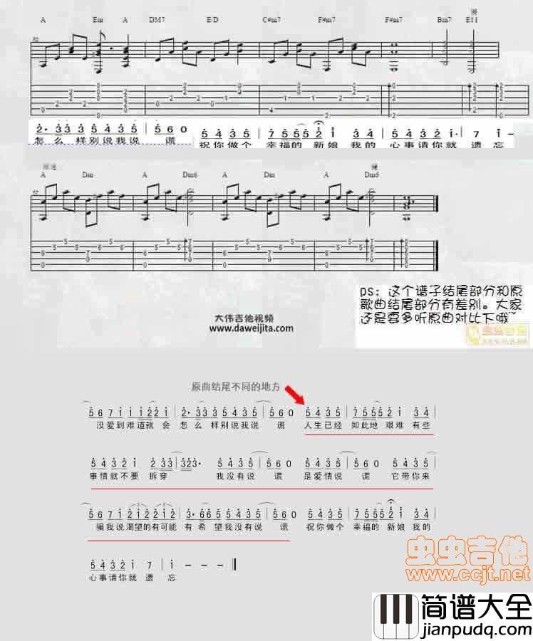 说谎|大伟老师带歌词简谱版|吉他谱|图片谱|高清|林宥嘉
