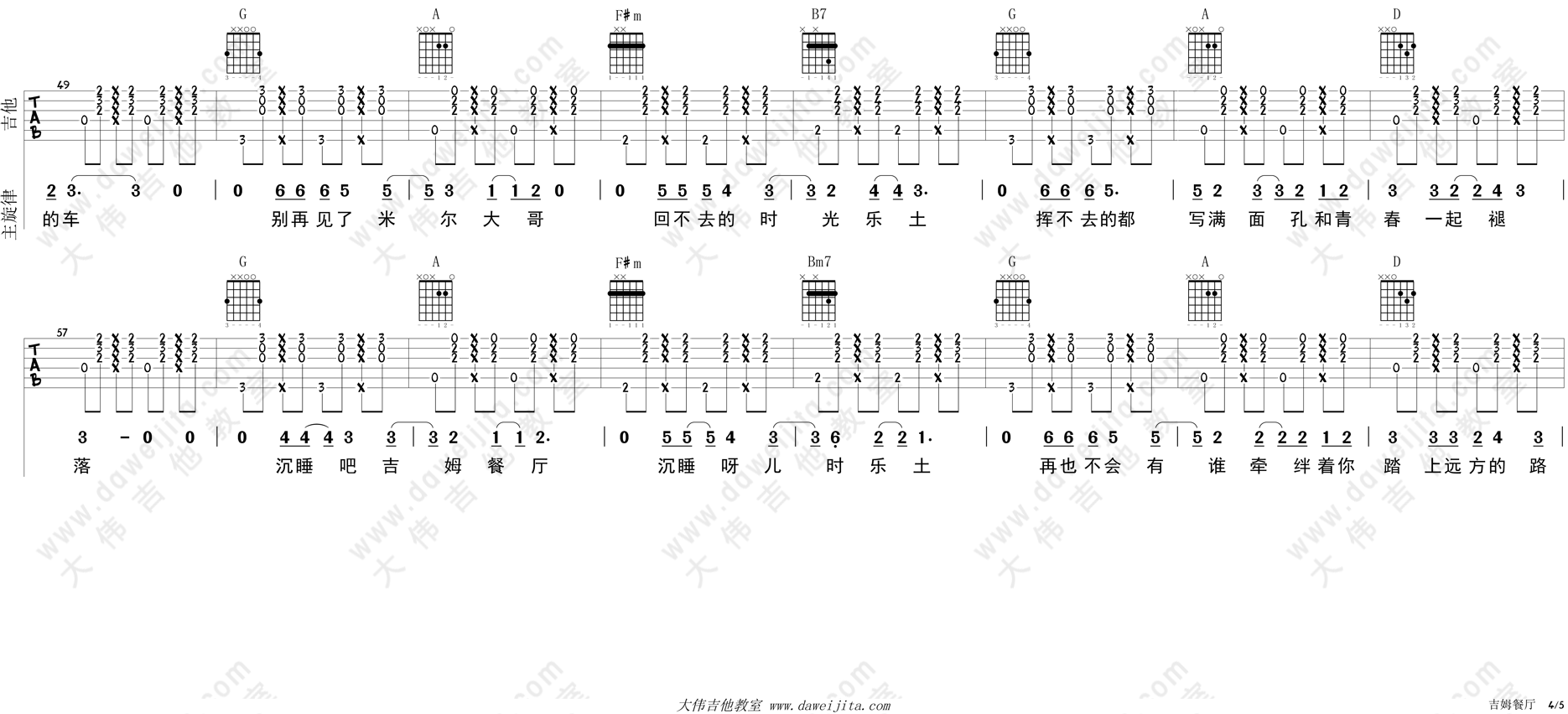 赵雷_吉姆餐厅_吉他谱(D调)_Guitar_Music_Score
