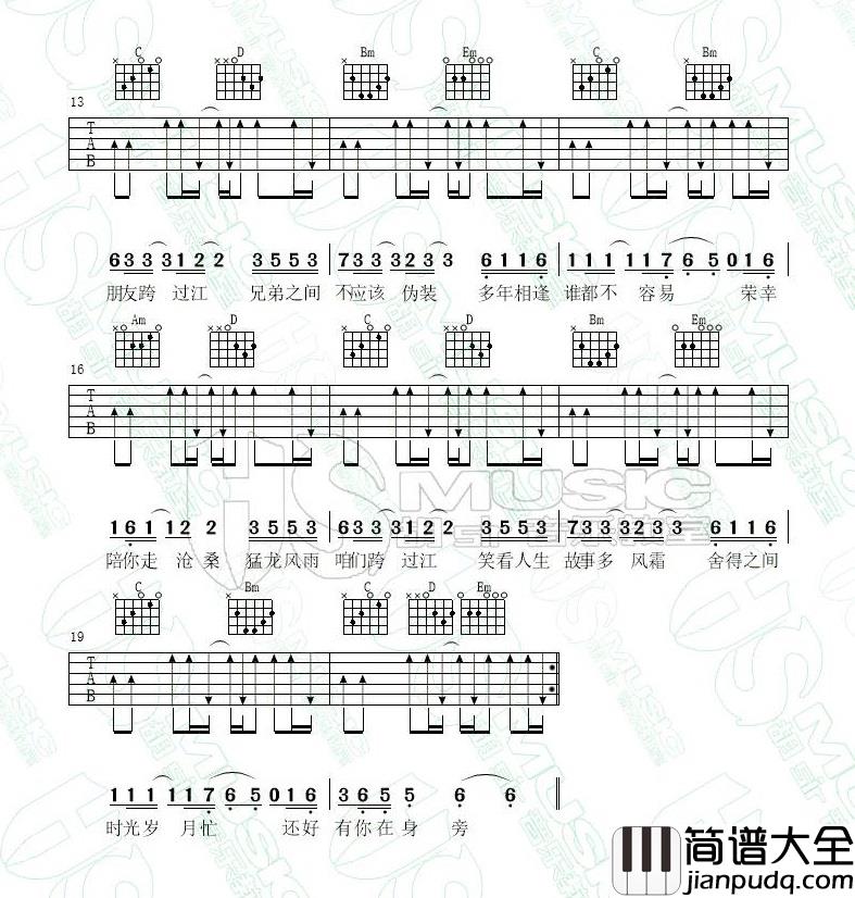 过江_高进/小沈阳_电影_猛虫过江_主题曲_吉他谱_小沈阳、高进_吉他图片谱_高清