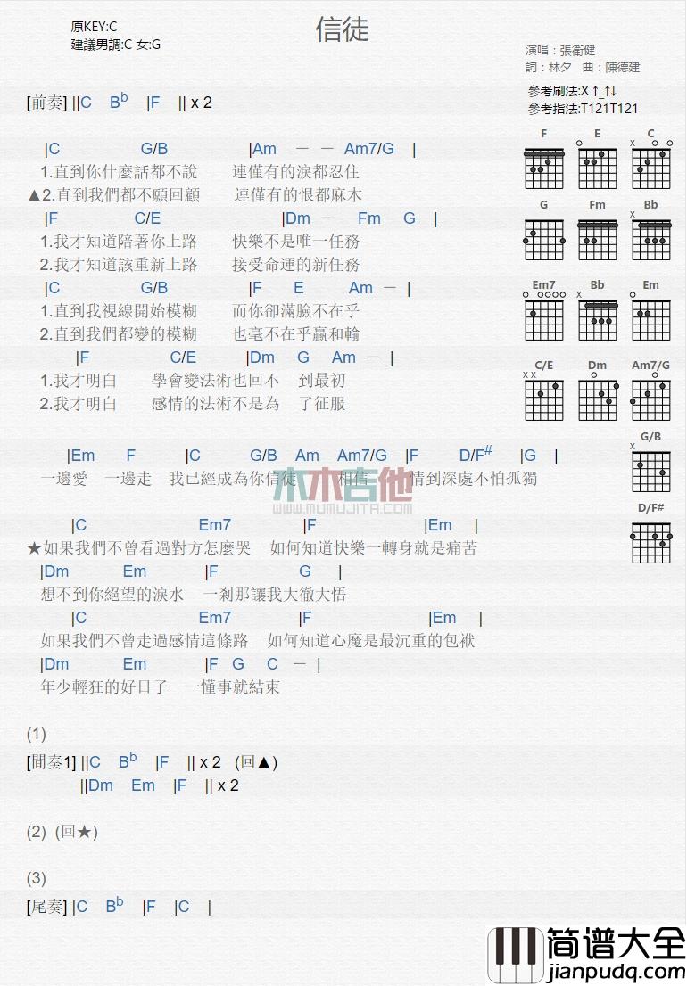 张卫健_信徒_吉他谱_Guitar_Music_Score