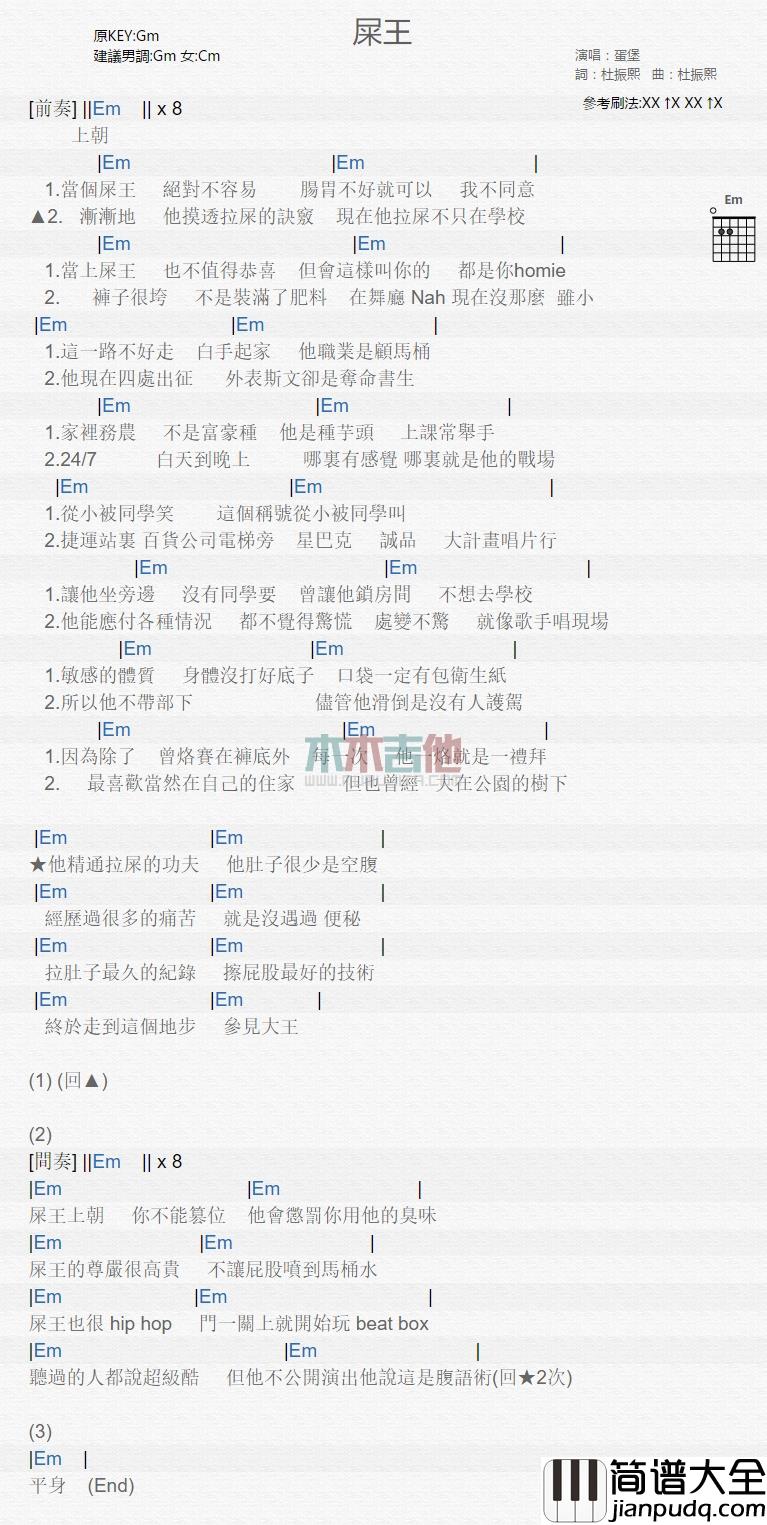蛋堡_屎王_吉他谱_Guitar_Music_Score