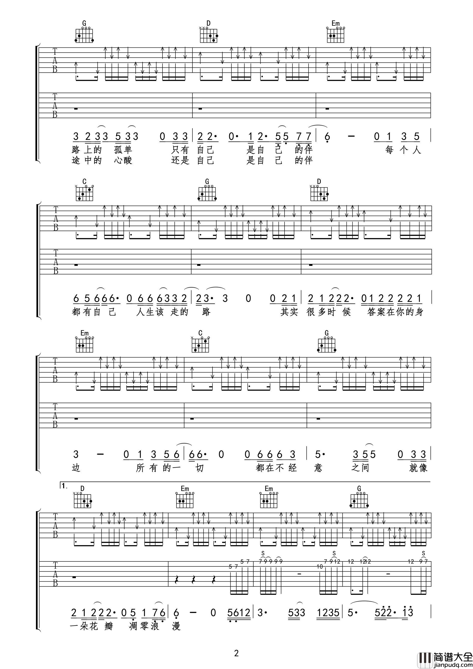 杜青,冷漠_该走的路_吉他谱_Guitar_Music_Score