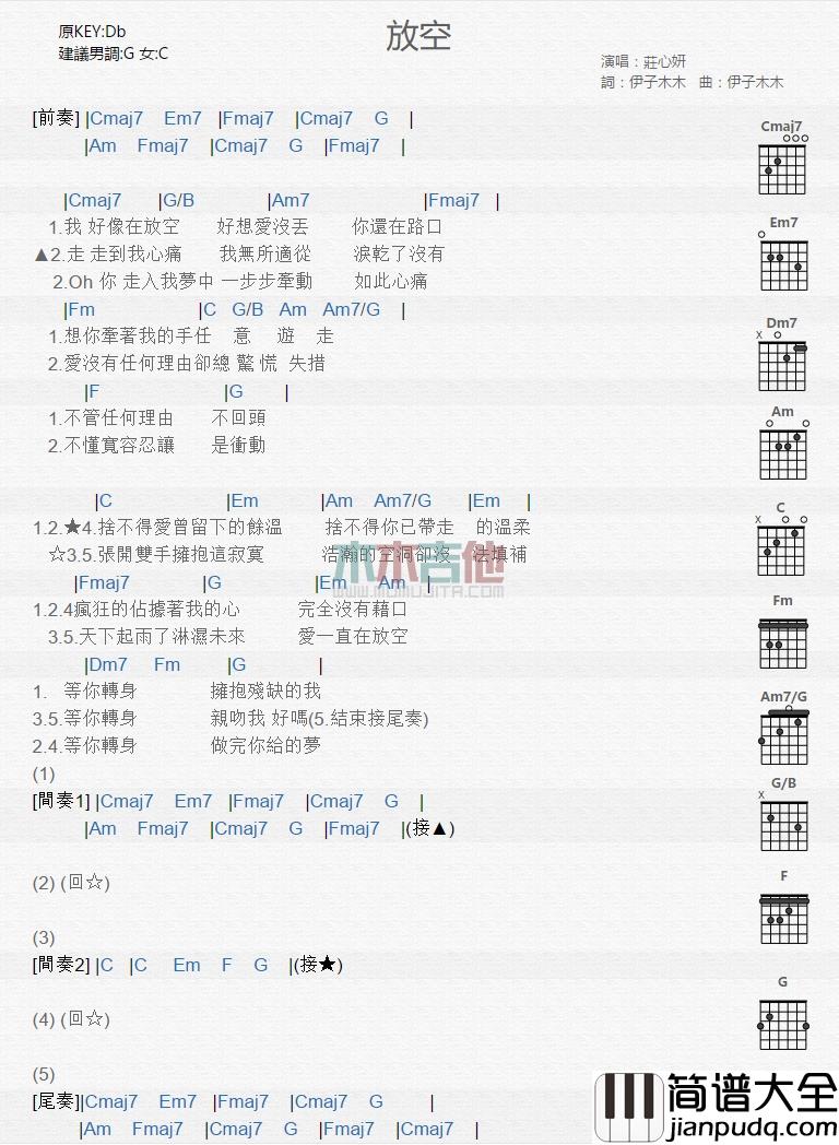 庄心妍_放空_吉他谱_Guitar_Music_Score