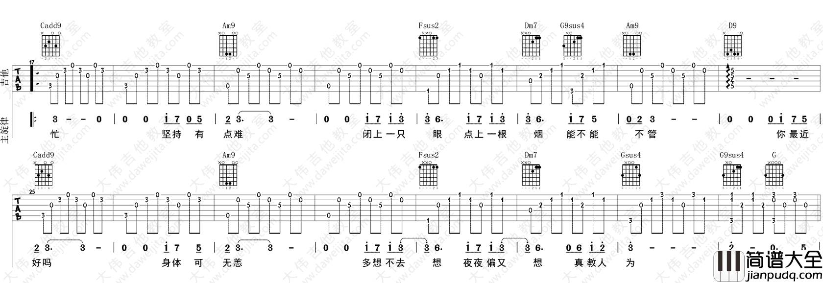 袖手旁观_齐秦_C调弹唱谱高清版_吉他谱_李健_吉他图片谱_高清