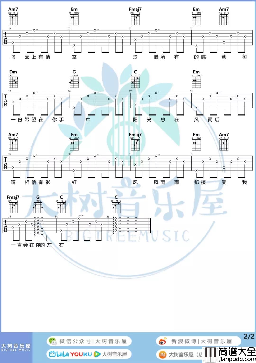 阳光总在风雨后吉他谱_许美静_C调简单版吉他弹唱谱