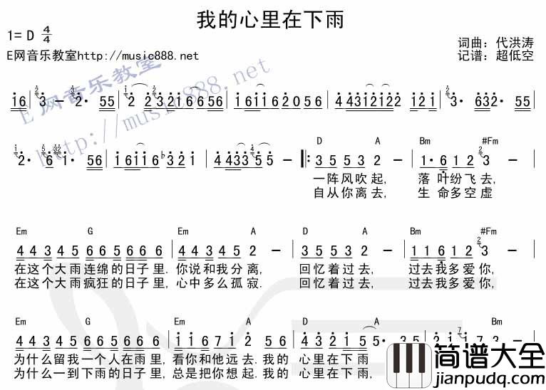 我的心里在下雨|吉他谱|图片谱|高清|代洪涛