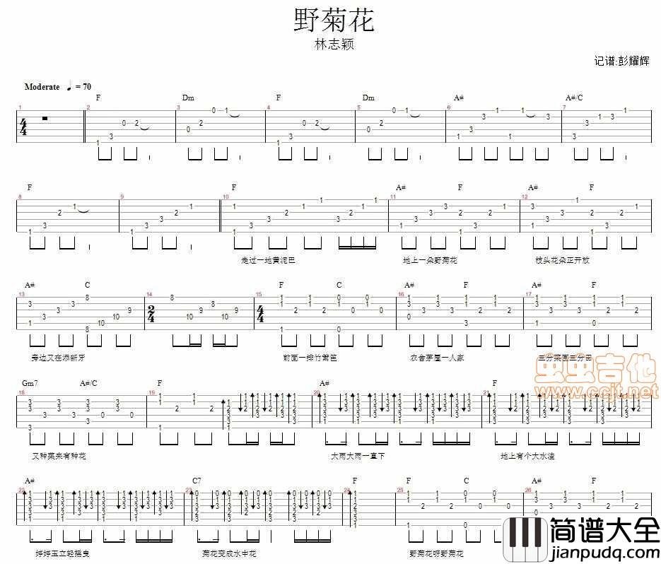 野菊花|林志颖|吉他谱|图片谱|高清|林志颖