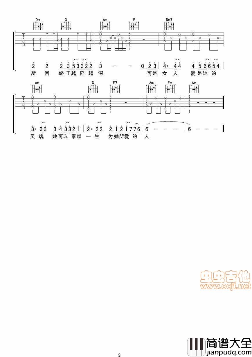 梁静茹_问_女声版吉他谱|吉他谱|图片谱|高清|梁静茹