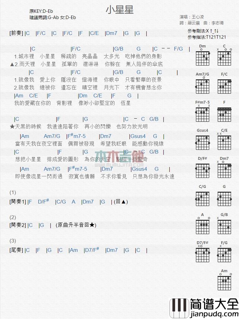 王心凌_小星星_吉他谱_Guitar_Music_Score