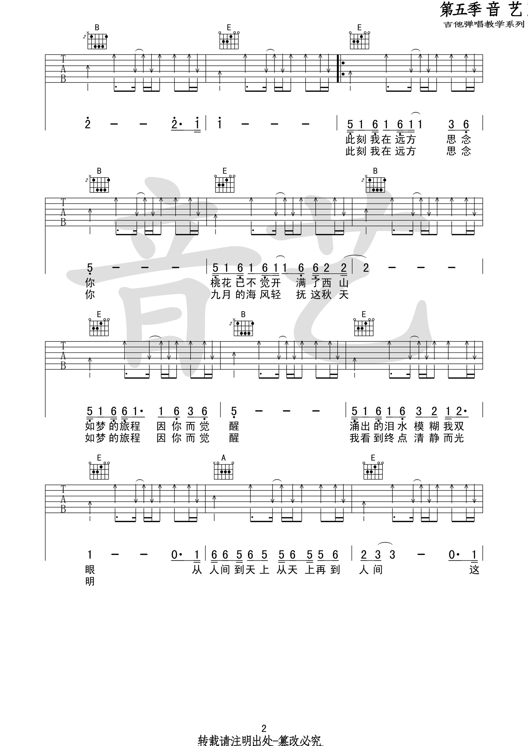 许巍_世外桃源_吉他谱_Guitar_Music_Score