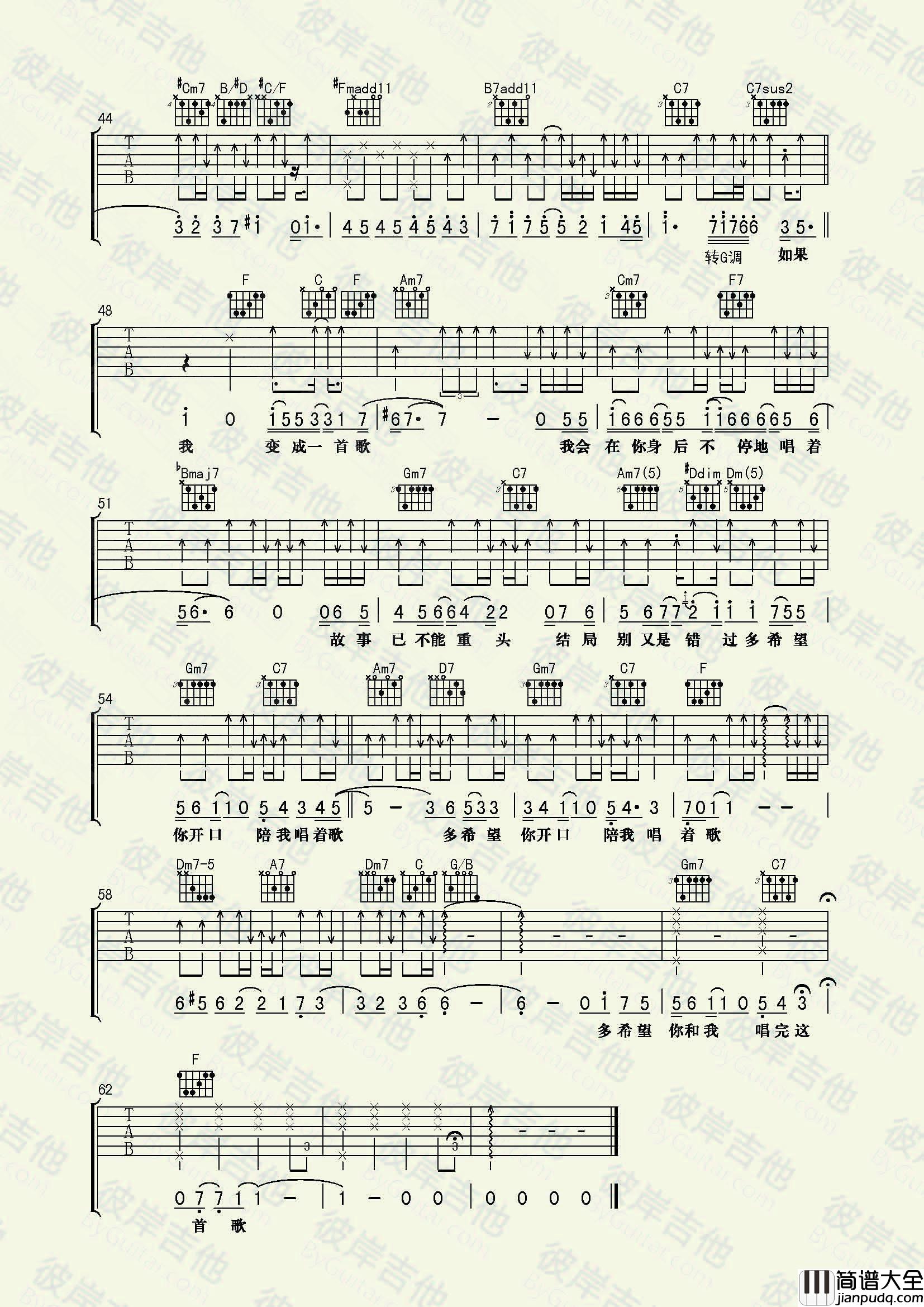 林宥嘉_如果我变成一首歌_吉他谱_Guitar_Music_Score