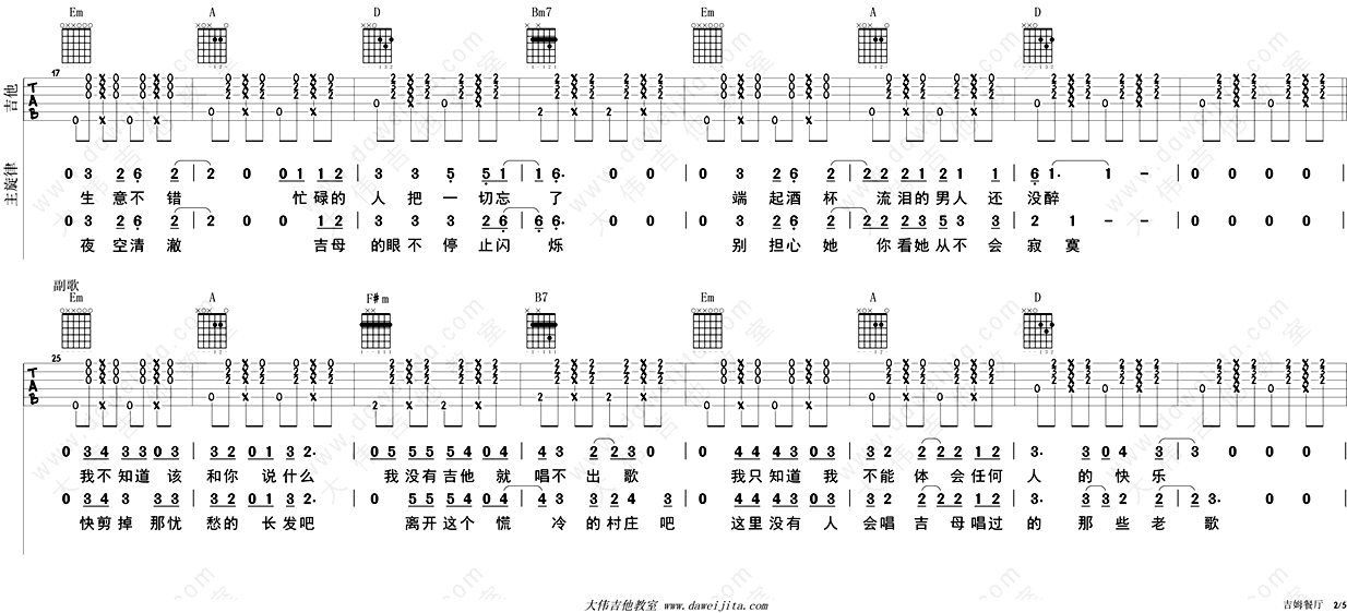 吉姆餐厅吉他谱_赵雷_吉他弹唱教学讲解_六线谱完整版