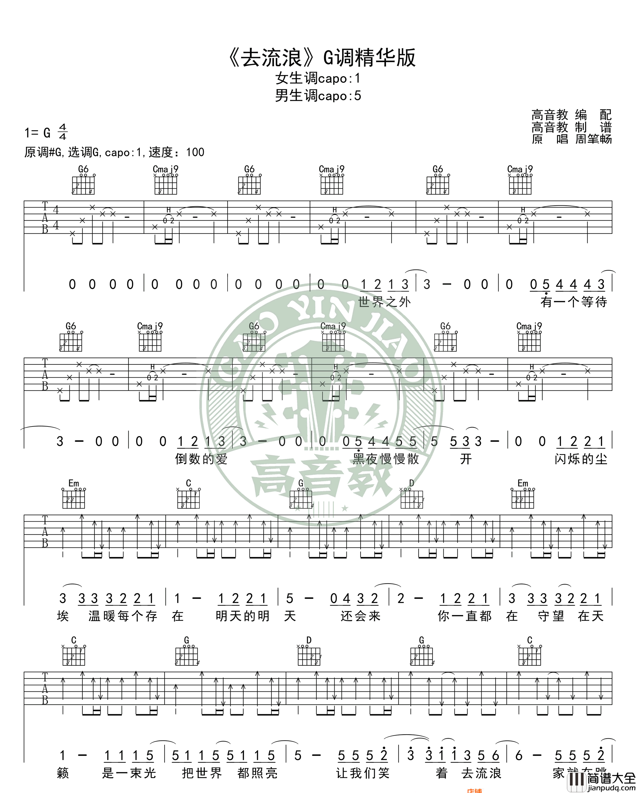 去流浪_周笔畅_图片谱标准版_吉他谱_周笔畅_吉他图片谱_高清