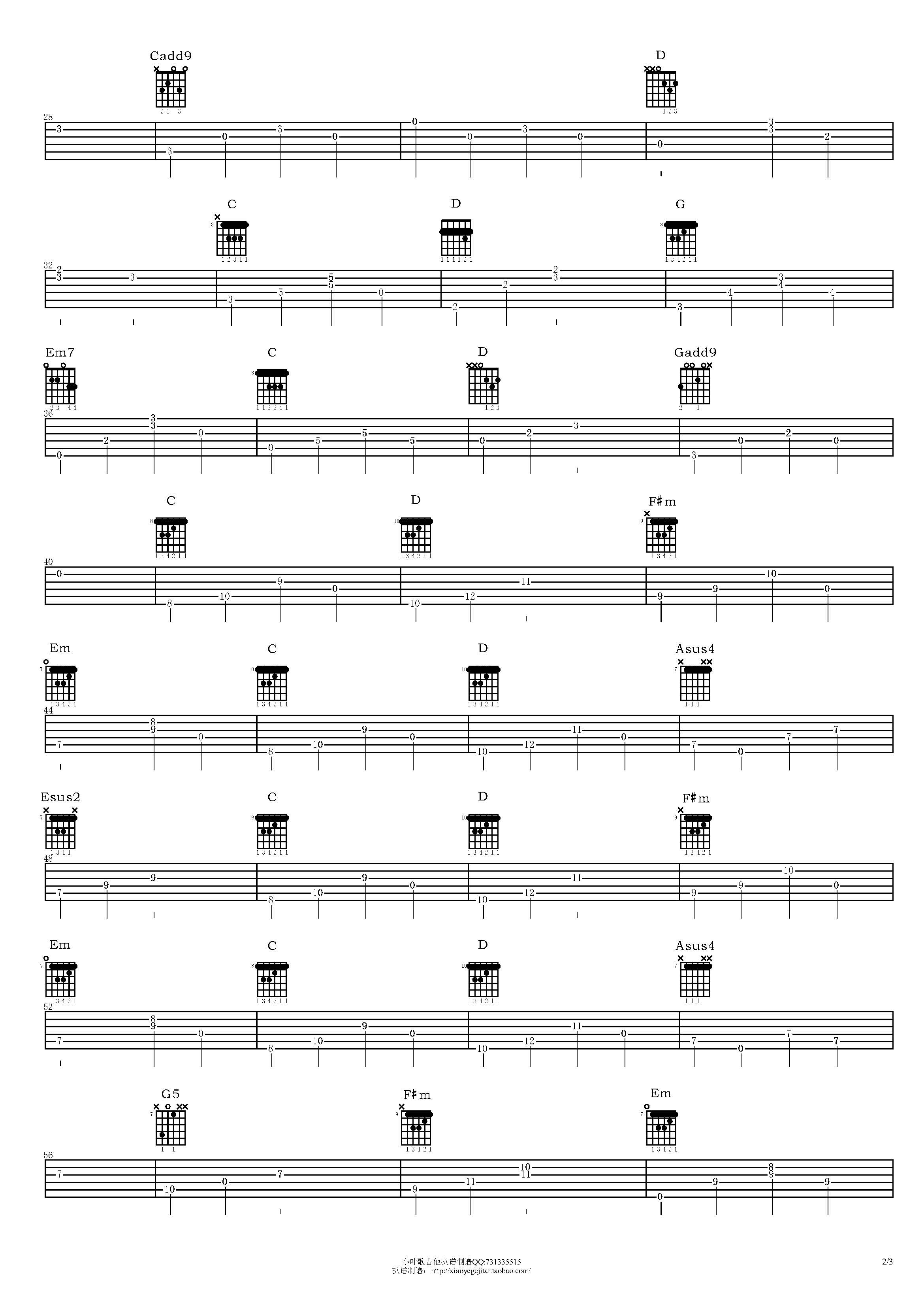 许飞_突然好想你_吉他谱_Guitar_Music_Score