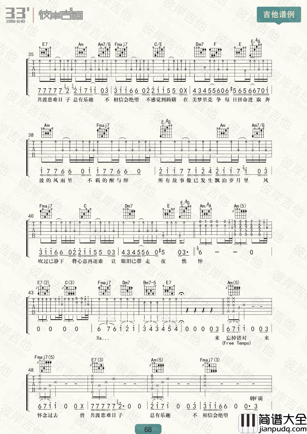 李克勤_友情岁月_吉他谱_Guitar_Music_Score