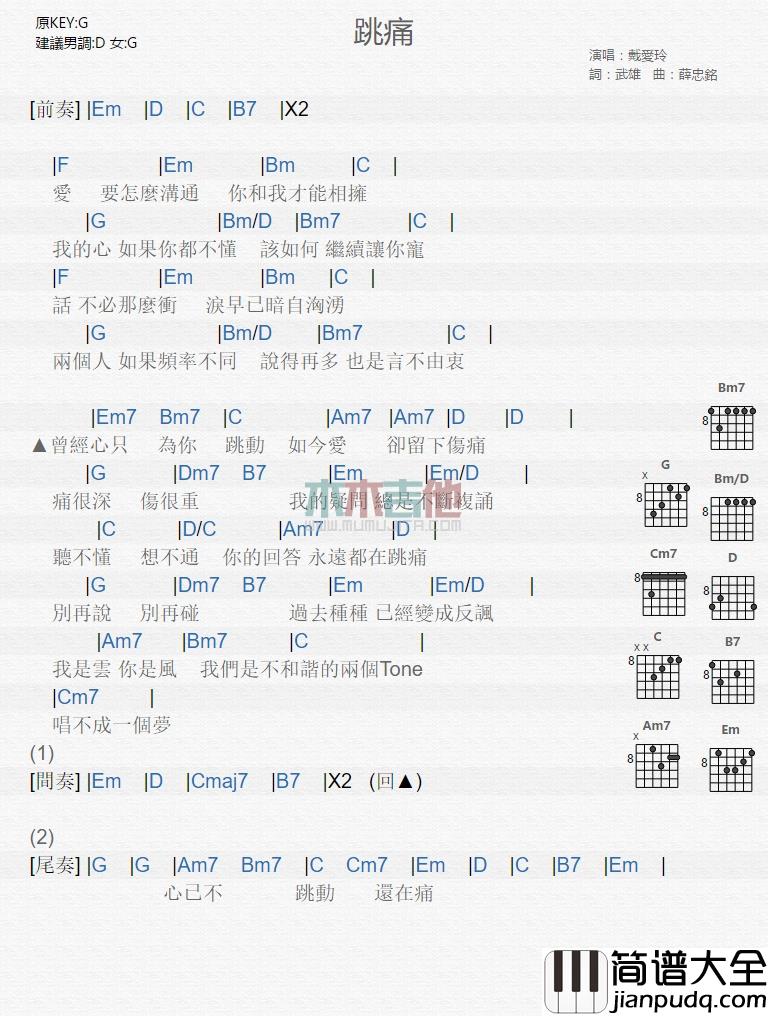 戴爱玲_跳痛_吉他谱_Guitar_Music_Score