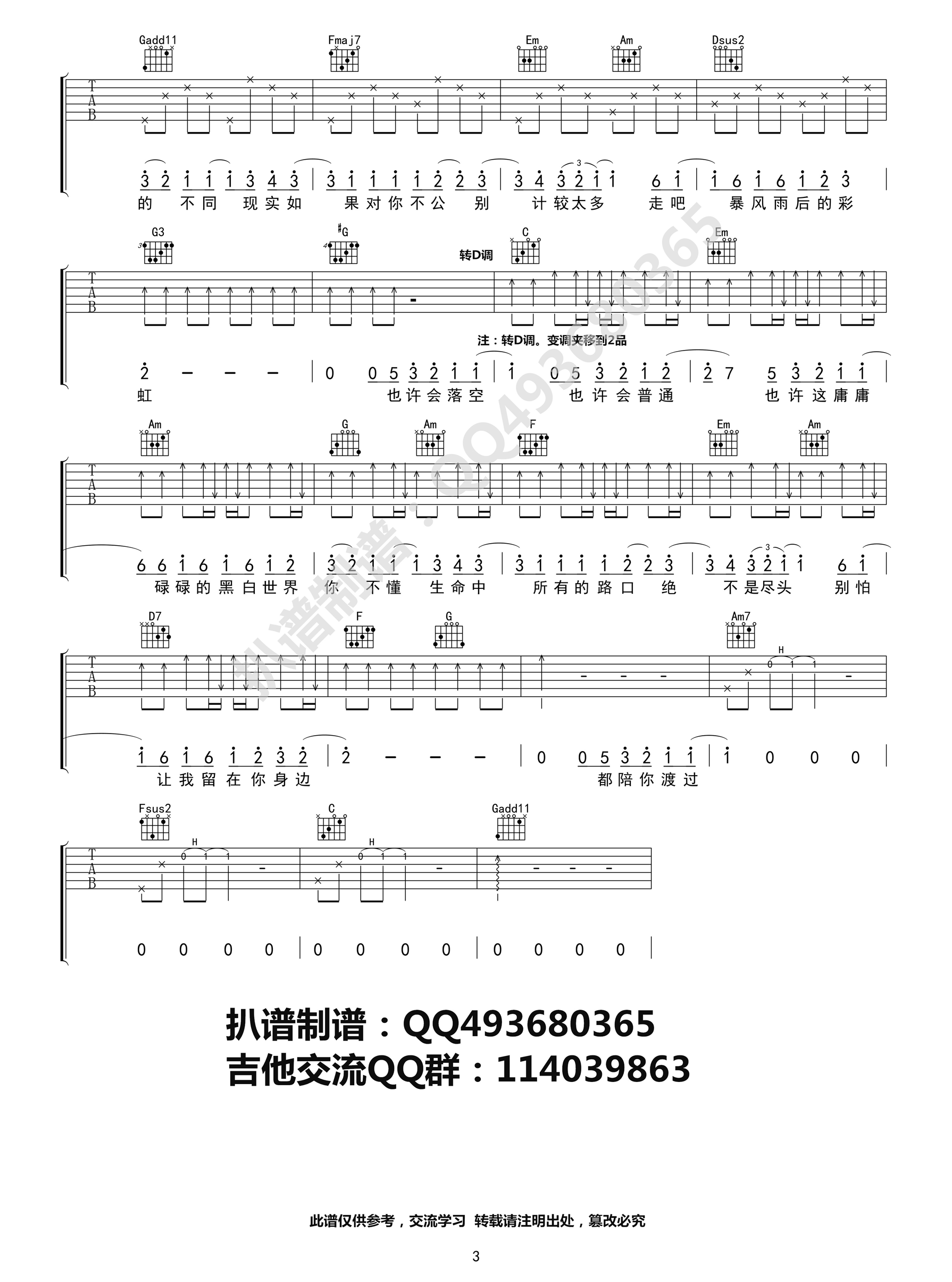陈奕迅_让我留在你身边_吉他谱_Guitar_Music_Score