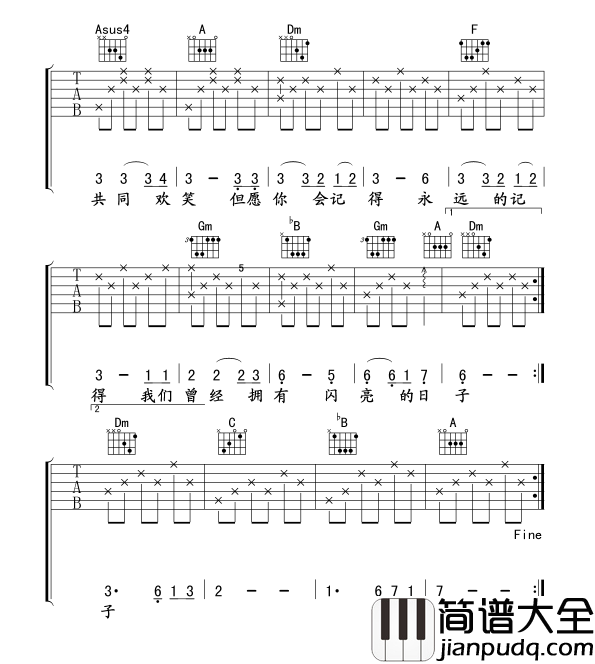 闪亮的日子_罗大佑_图片谱标准版_吉他谱_刘文正_吉他图片谱_高清